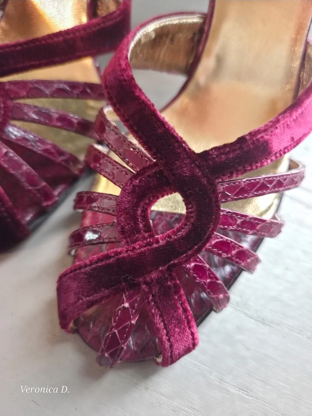 Vintage Dolce & Gabbana Burgundy Velvet & Snakeskin Heels 7.5